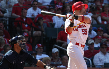 Skip Schumaker watches his game winner (Bill Greenblatt, UPI)