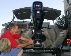 Jet boat owner shows a 40 hp motor