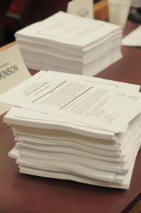 A stack of state budget bills (file photo).