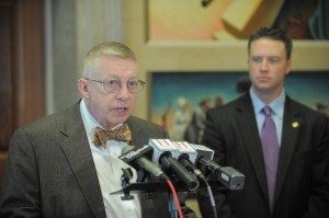 Representatives Chris Kelly (foreground) and Lincoln Hough are the chairman and co-chairman of the House Appropriations Committee on Infrastructure and Job Creation.