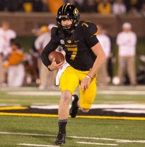 Maty Mauk runs with the football during the Tigers win over Tennessee (photo courtesy, MU athletics)