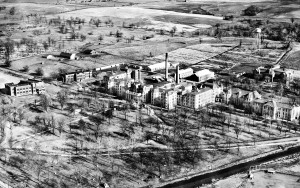 This arial photo of Fulton State Hospital was taken in 1934, and shows many buildings that are gone including the main building destroyed by fire in the 1950s. (courtesy; Craig C. Chapman of Cx3 Photography)