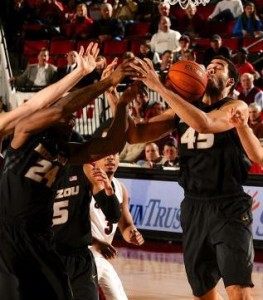 Keanau Post struggles for control of a rebound. (Photo/Mizzou Athletics-Dale Zanine USA Today)