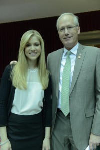 Miss America 2008 Kirsten Haglund stands with Representative Rick Stream, sponsor of the House version of the eating disorder insurance legislation.  (Photo courtesy; Tim Bommel, Missouri House Communications)