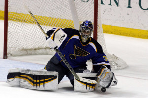 St.Louis Blues goaltender Ryan Miller will sit out tonight's game against his former teammates from Buffalo. UPI/Rob Cornforth