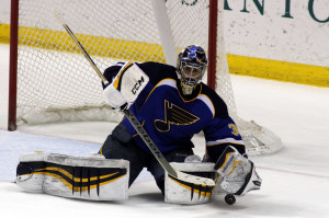 St.Louis Blues goaltender Ryan Miller  will sit out tonight's game against his former teammates from Buffalo. UPI/Rob Cornforth