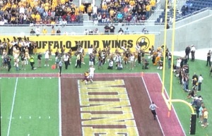 Bud Sasser hauls in a 25 yard pass from Maty Mauk to give Missouri a 10-7 halftime lead. (photo/Bill Pollock, Missourinet)