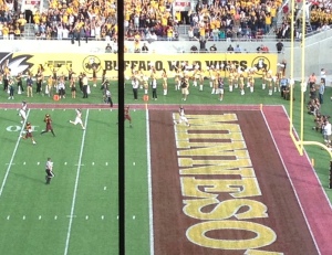 Russell Hansbrough left the Gophers in the dust as he finishes his 78 yard touchdown run. (photo/Bill Pollock, Missourinet)