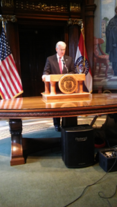 Governor Jay Nixon addresses the Capitol Press Corps on September 7, 2016