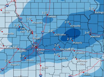 Winter weather to impact north and central Missouri Monday and Tuesday