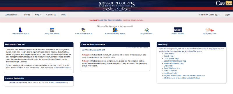Missouri Courts Warn of Scam Websites Targeting Missouri Case.net Users